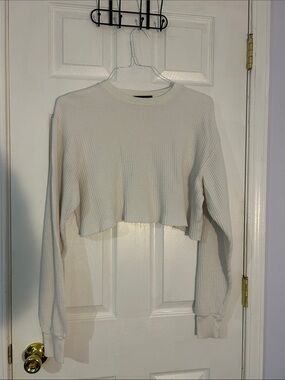 Brandy Melville Cropped Waffle-Knit Long Sleeve Top - small- flaws on back